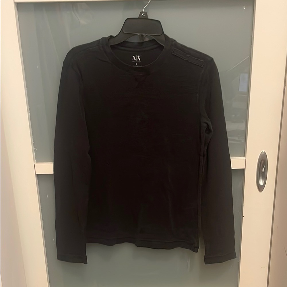 Armani Exchange Classic Black Crew Neck Ribbed Shirt, S
